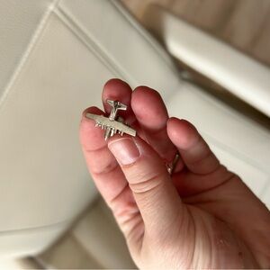 4/$50 vintage Silver Airplane Cufflinks tie pin clip